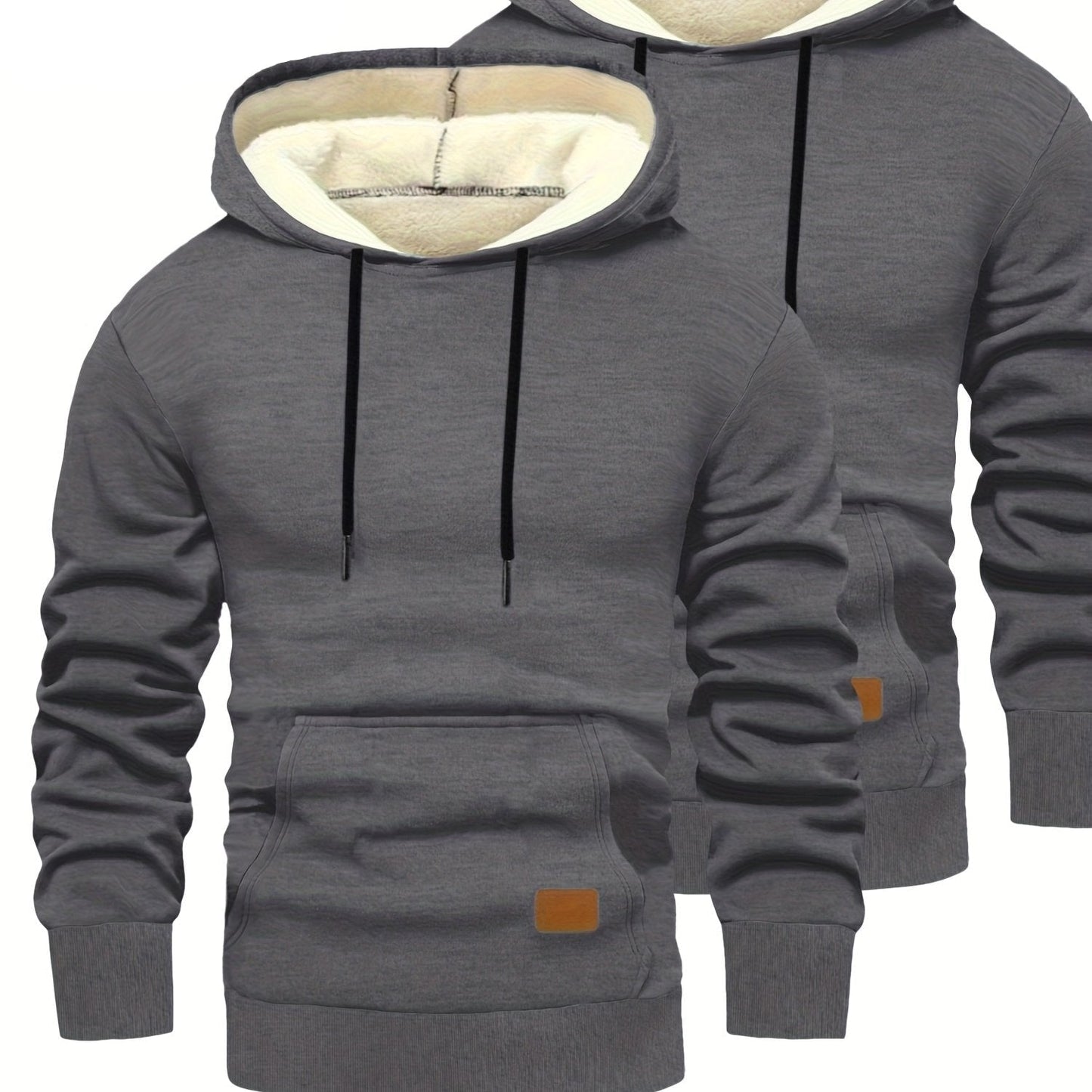 2-pack of men’s hooded sweatshirts, fleece-lined, with kangaroo pockets and drawstrings, black & dark gray