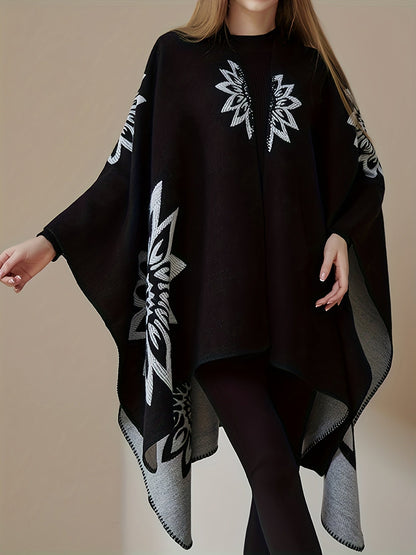 Wickelponcho Damen mit Blumenmuster beidseitig tragbar Decke