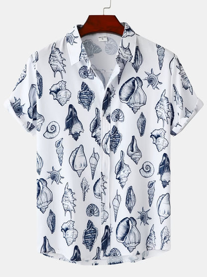 Men's Short-Sleeve Casual Shirt with Shell Motif – Modern Resort Shirt for Beach & Vacation
