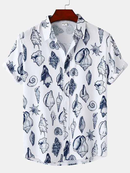 Men's Short-Sleeve Casual Shirt with Shell Motif – Modern Resort Shirt for Beach & Vacation