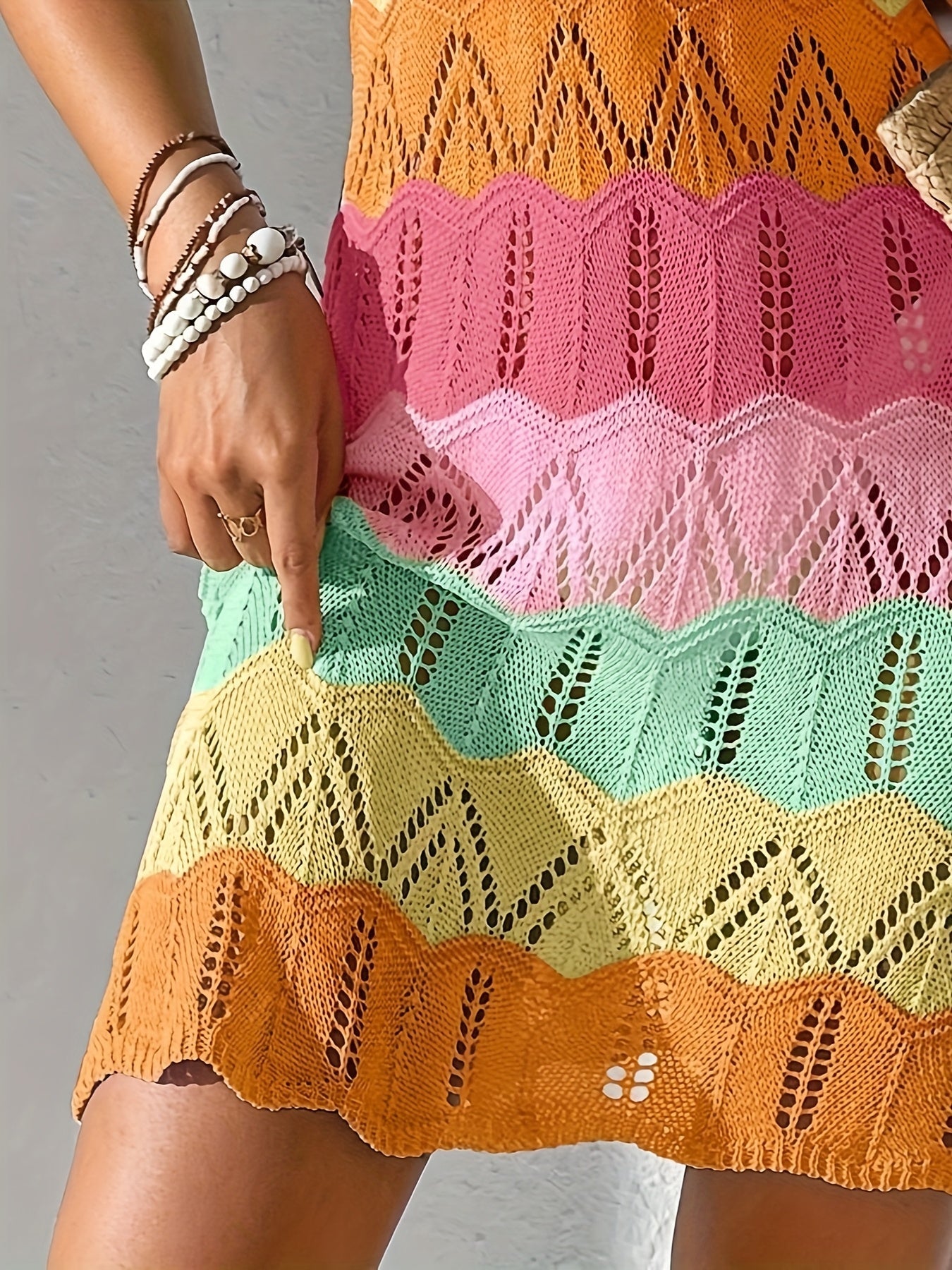 Women's Boho Mini Summer Dress with Chevron Pattern, Beach and Vacation Outfit