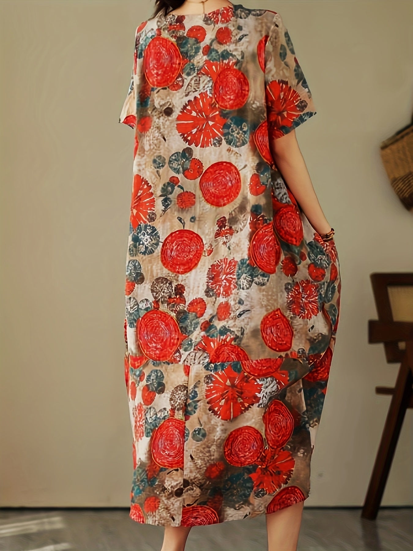 Women's casual dress with geometric print and relaxed fit – short sleeves, casual, ideal for everyday and office use