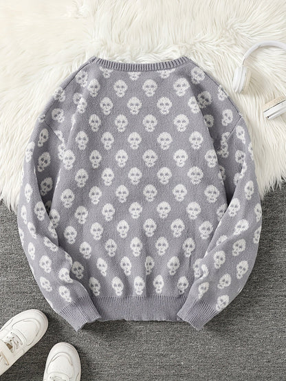 Unisex skull crew-neck long-sleeve knit sweater
