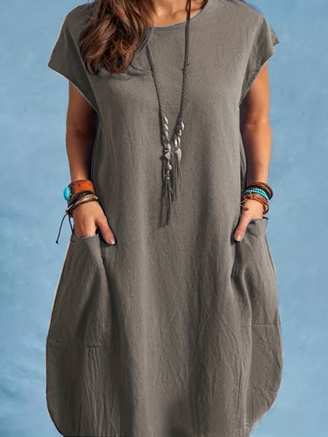 Women's casual dress tunic with loose fit and short sleeves – perfect for spring and summer