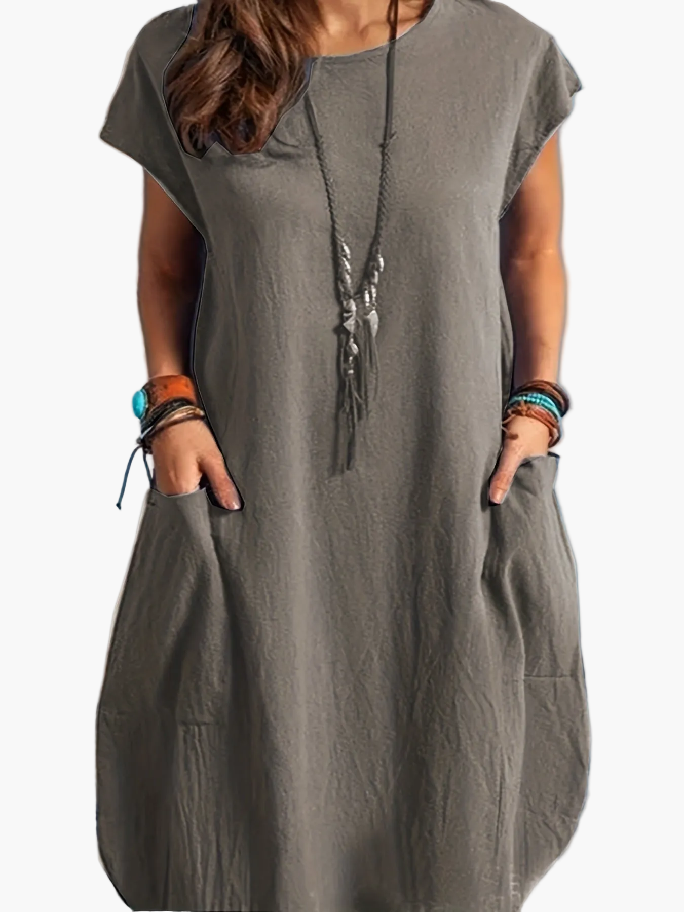 Women's casual dress tunic with loose fit and short sleeves – perfect for spring and summer