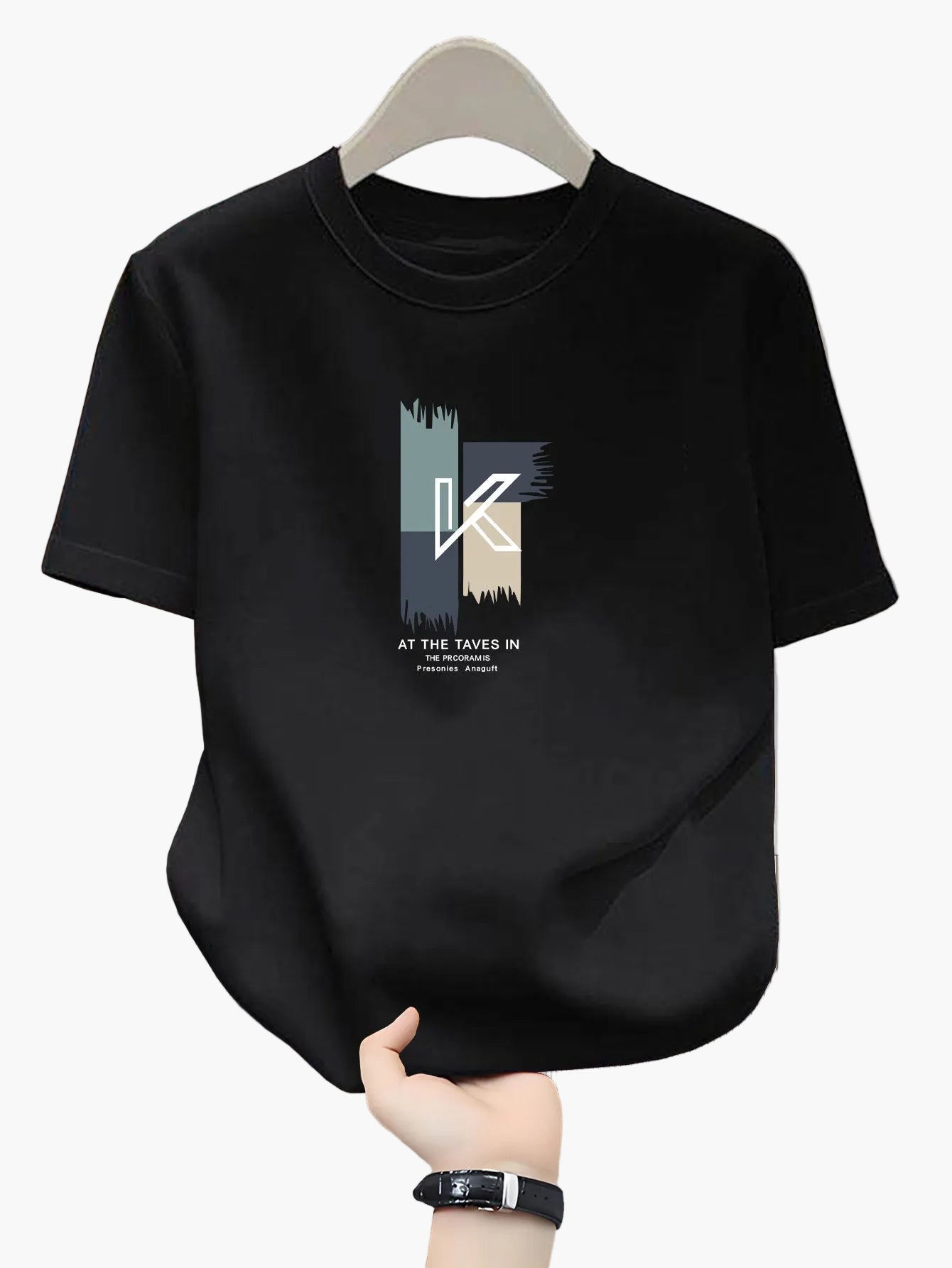 Men's T-shirt with modern K-print, casual, streetwear style, ideal for everyday and leisure use