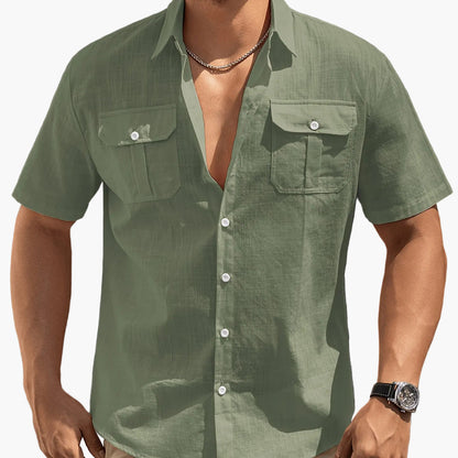 Men's Casual Short-Sleeve Shirt with Chest Pockets – Summer Regular Fit for Casual Occasions