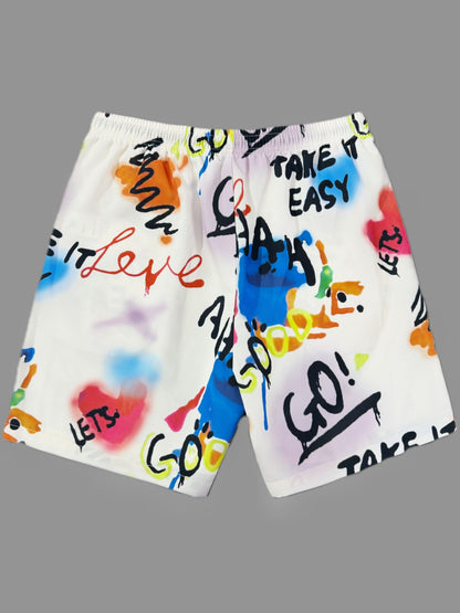 Men's Streetwear Shorts with Graffiti Print and Motivational Quote – Casual Summer Pants for Leisure and Beach