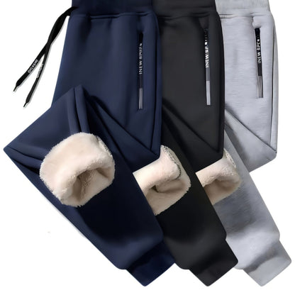 Men’s warm lined sweatpants 3-pack with drawstring and zippered pockets