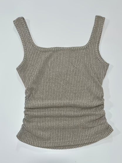 Women's ribbed knit tank top with wide straps and square neck – fashionable basic look for everyday and leisure