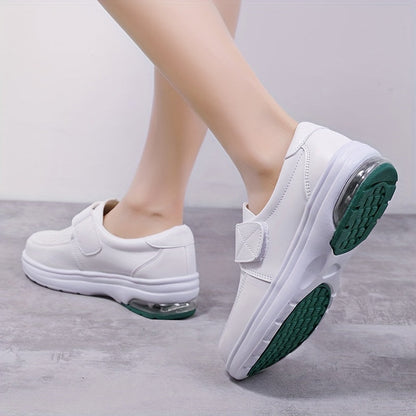 Women's Comfort Slip-On Shoes for Work and Leisure – Breathable Walking Shoes with Velcro Closure and Shock Absorption