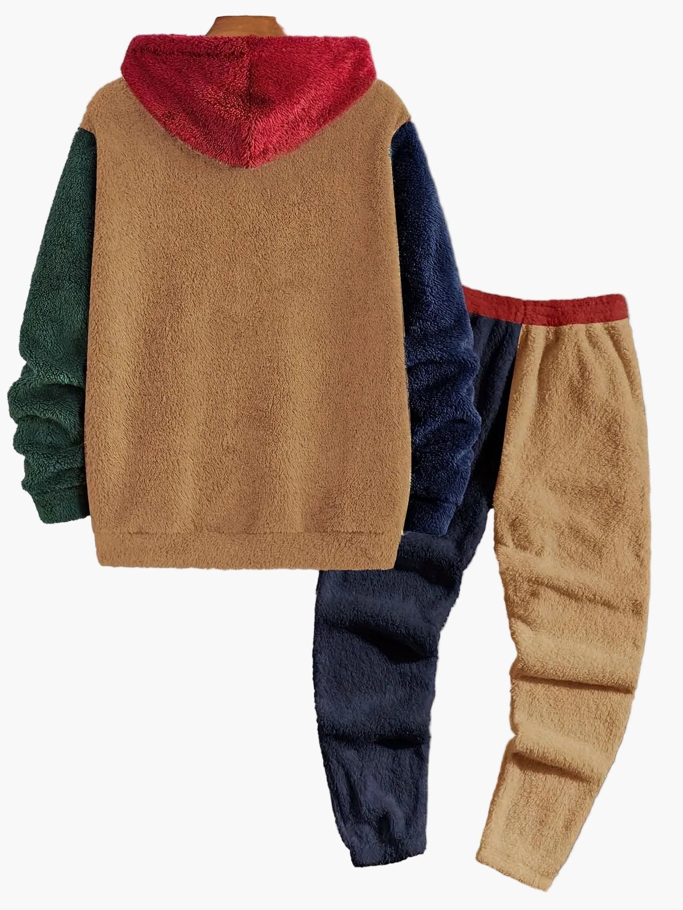Men's Colorblock Relaxation Clothing Set with Hooded Sweatshirt and Sweatpants – Contemporary Leisure Outfit for Autumn & Winter