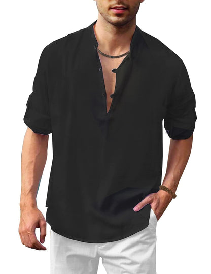 Men's Casual Henley Long Sleeve Shirt – Loose Beach Shirt for Vacation and Everyday Use