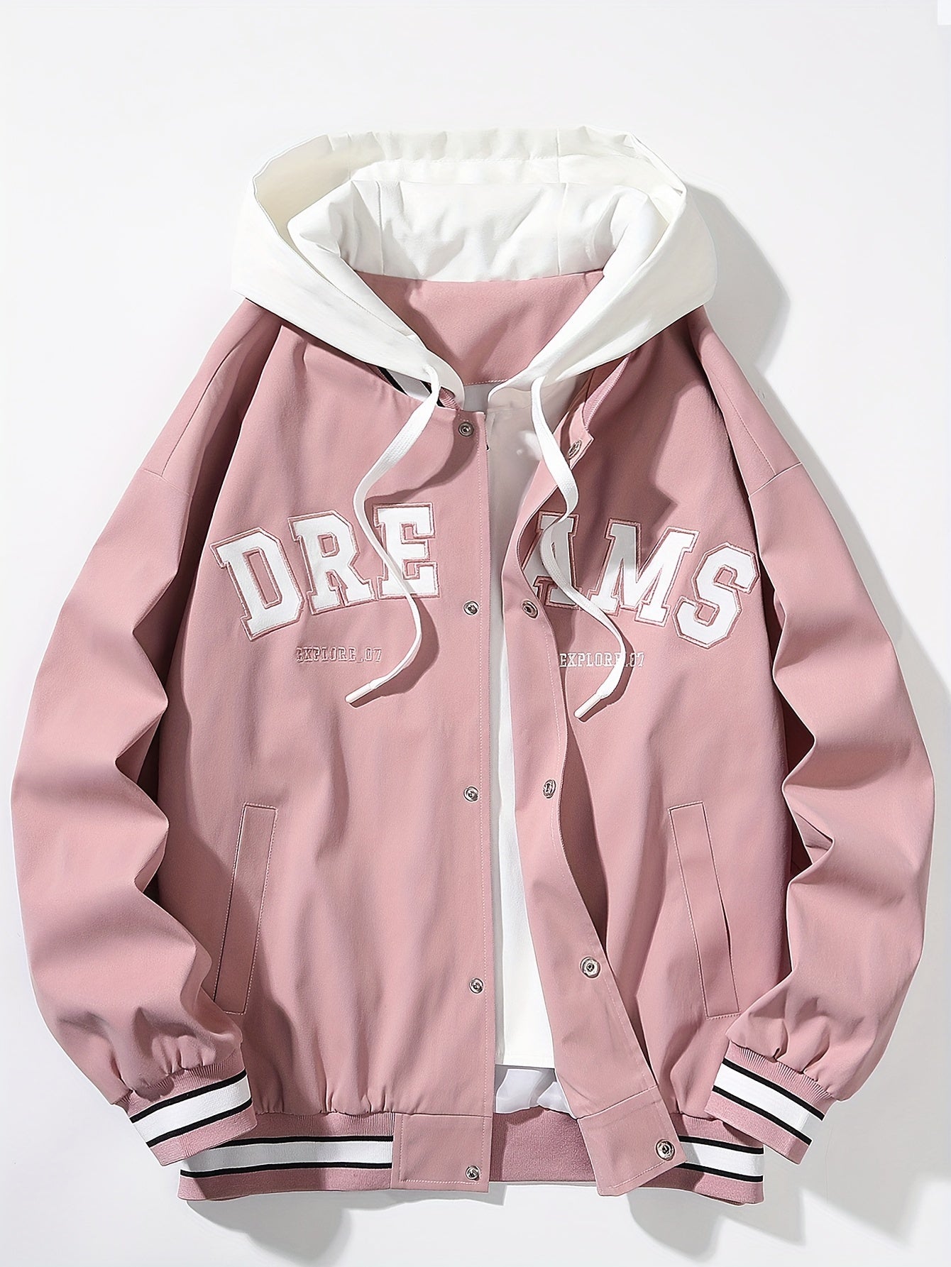Men's varsity jacket with a hood and DREAMS lettering