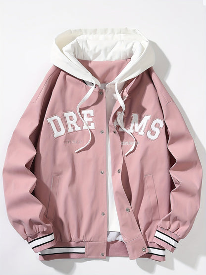 Men's varsity jacket with a hood and DREAMS lettering