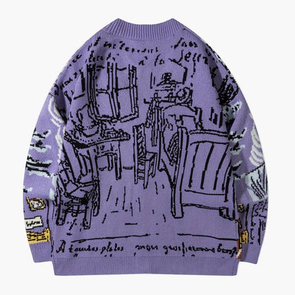 Herren Strickjacke im Kunststil mit Van Gogh-Motiv – Lässiger Cardigan für Herbst und Winter