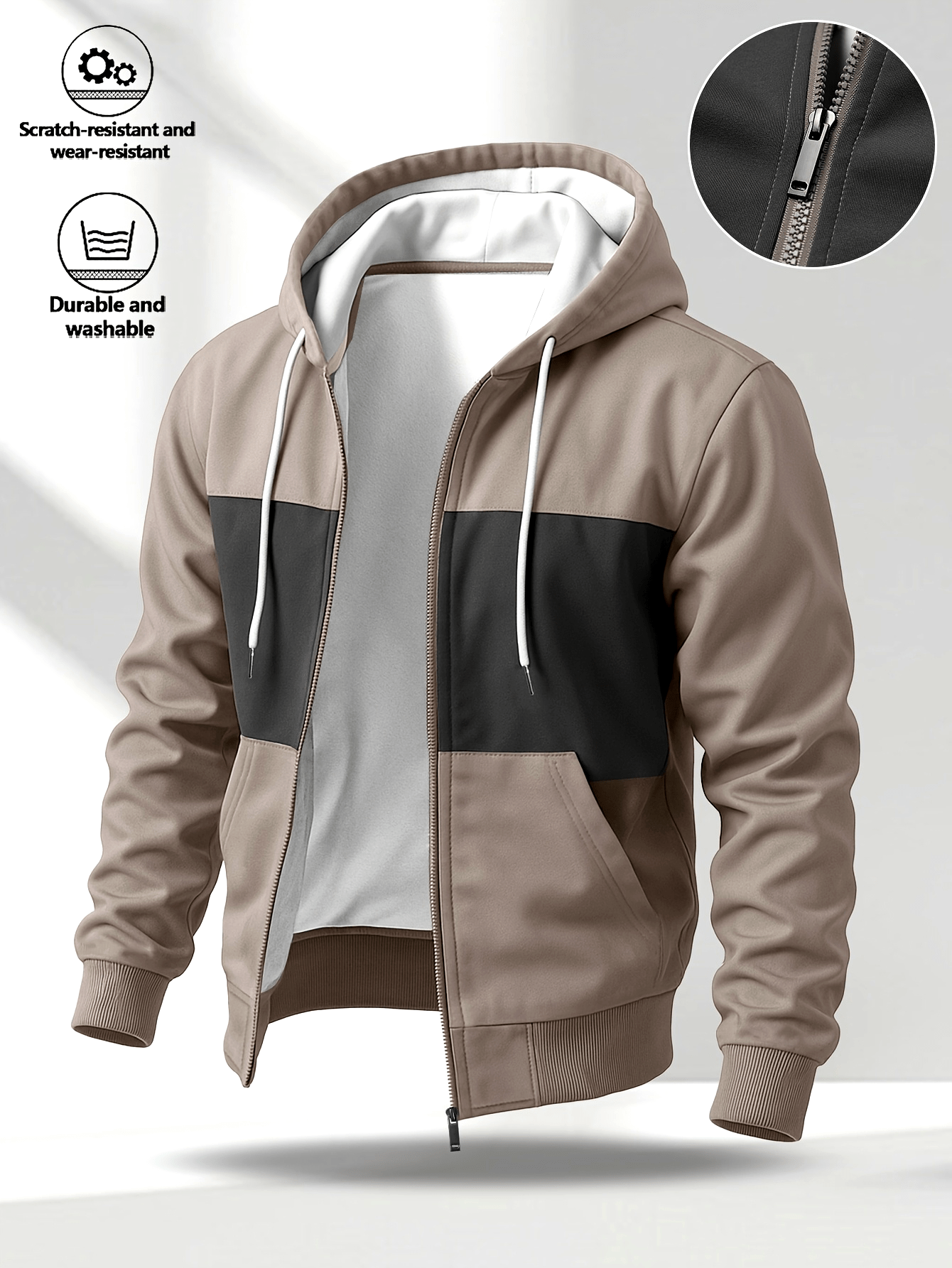 Men's zip-up hoodie jacket with color-block design