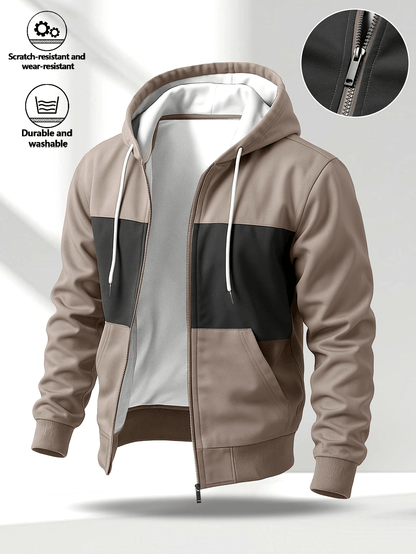 Men's zip-up hoodie jacket with color-block design