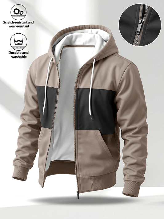 Men's zip-up hoodie jacket with color-block design