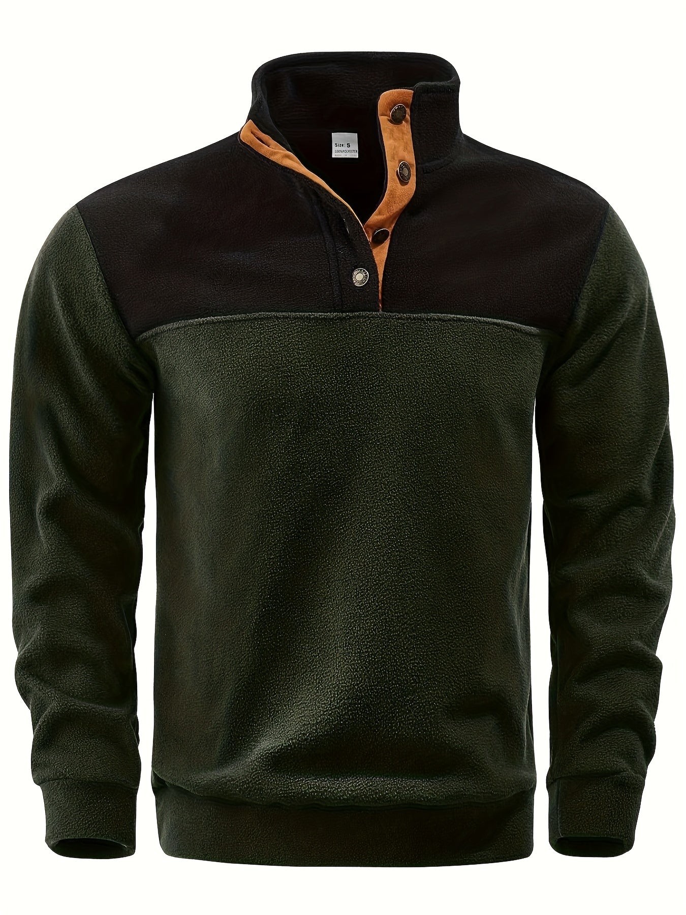 Herren Fleece-Pullover Stehkragen Knopfleiste Patchwork Outdoor