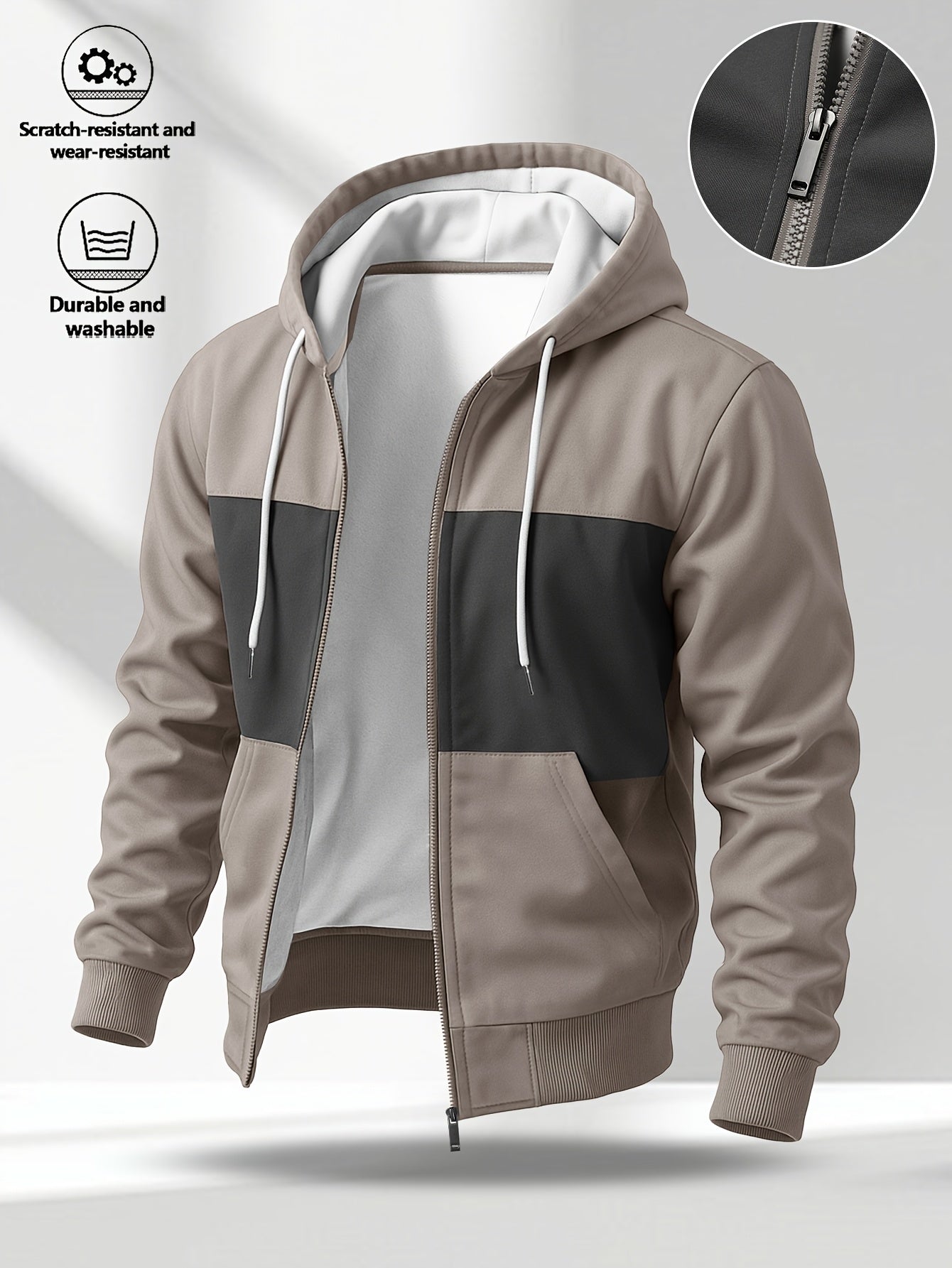 Men's zip-up hoodie jacket with color-block design