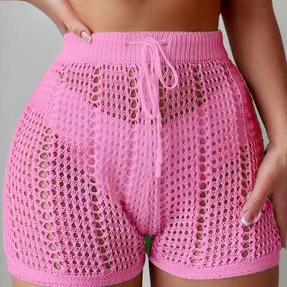 Women's Crochet Shorts High Waist Beachwear – Airy Mesh Shorts for Vacation and Summer
