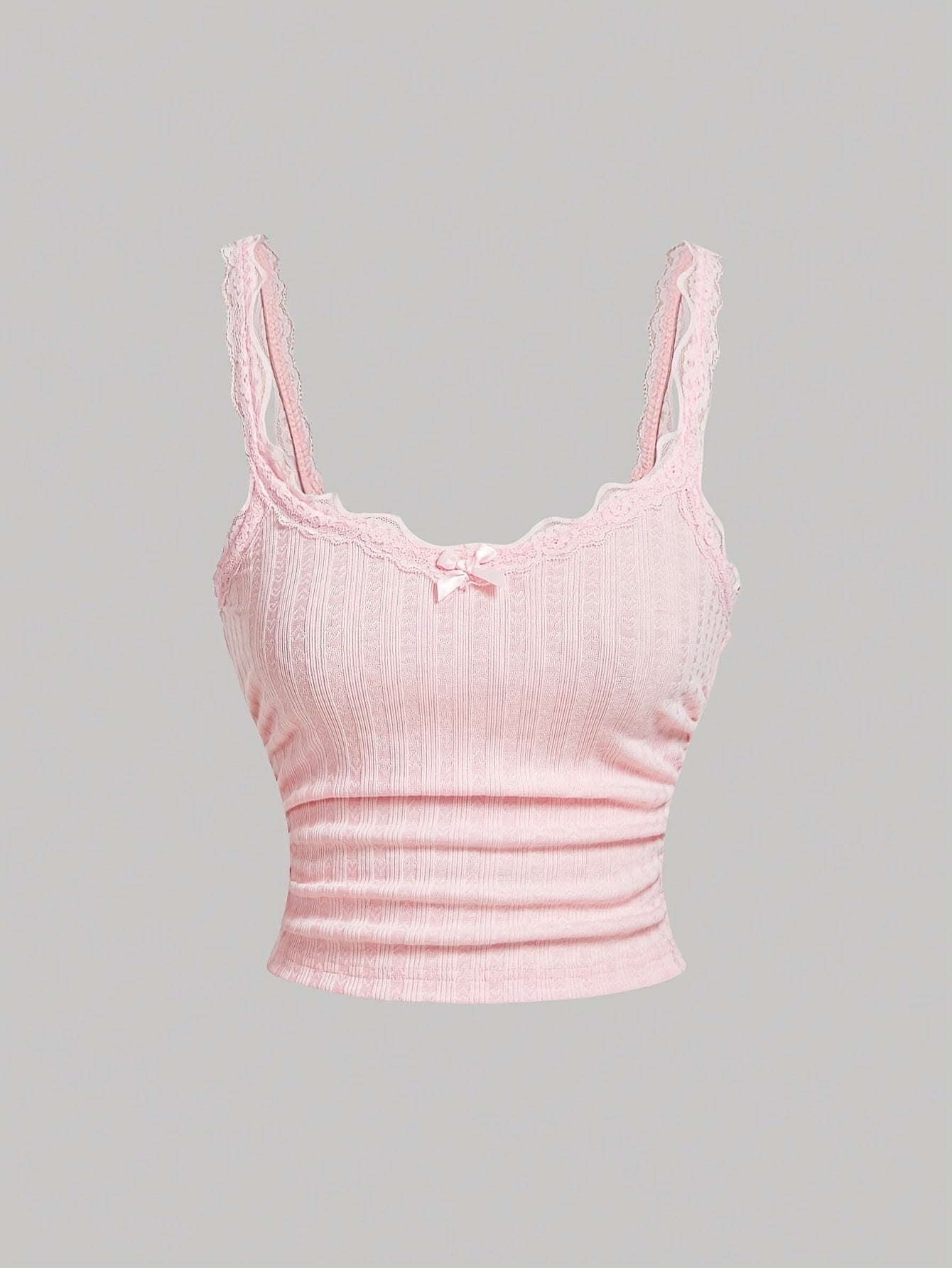 Women's Coquette-Style Camisole Top with Lace and Bow – Feminine Vintage Layering for Casual Wear