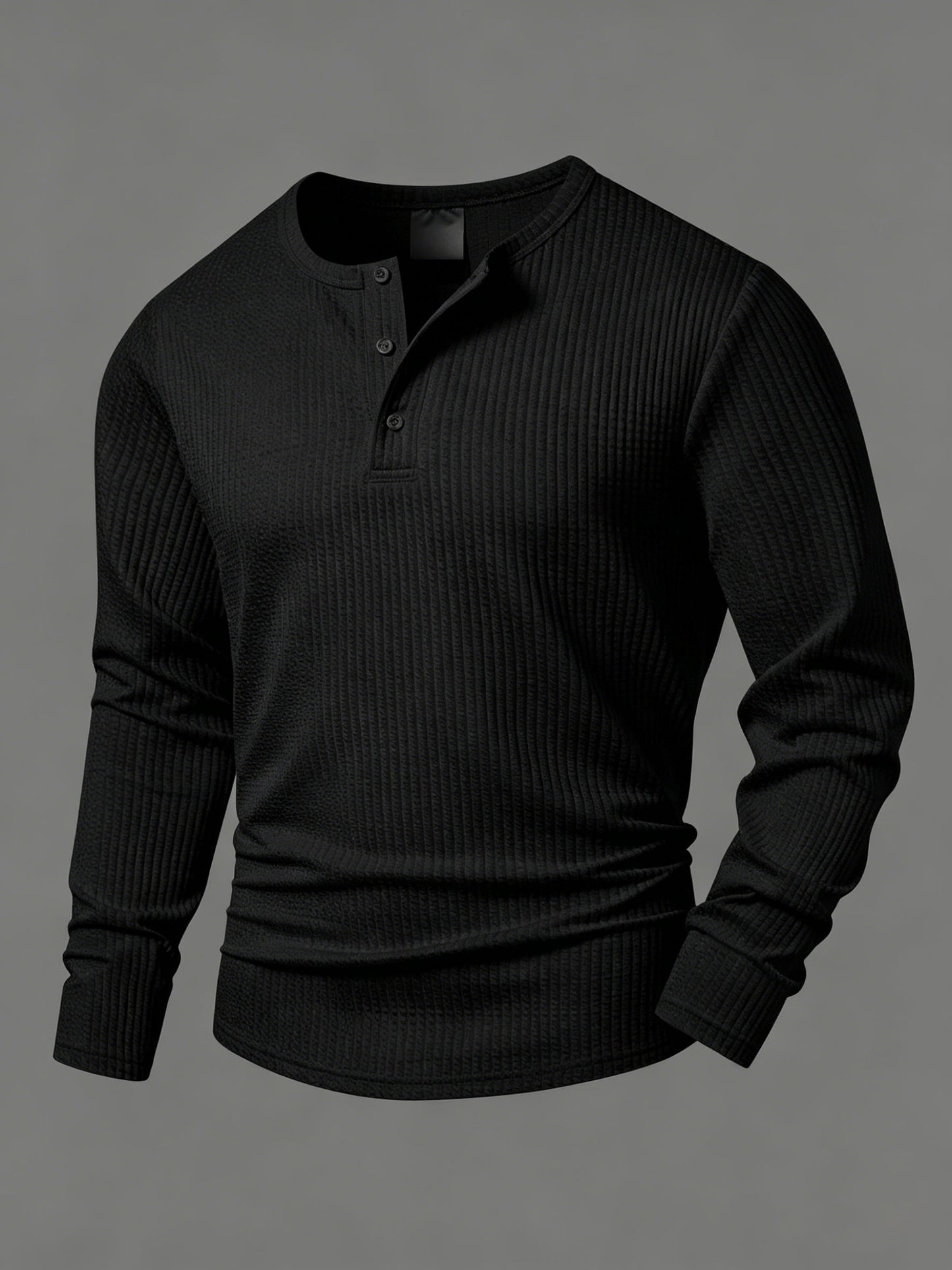 Men's long-sleeve Henley shirt, textured fabric, relaxed fit