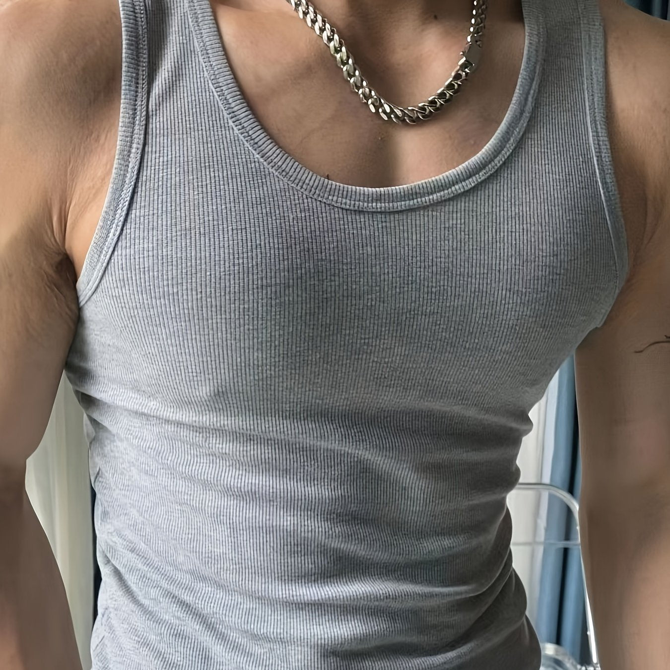 Men's slim fit tank top – Ideal for sports and leisure, ribbed basic top