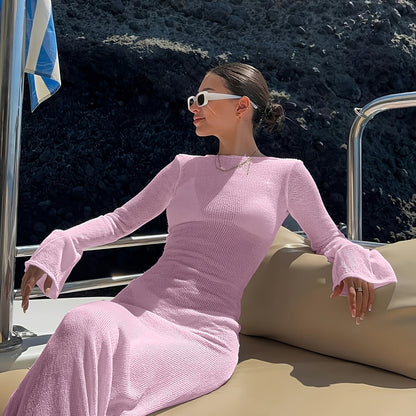 Women's Maxi Beach Dress with Long Sleeves – Elegant Summer Dress in a Modern Vacation Style