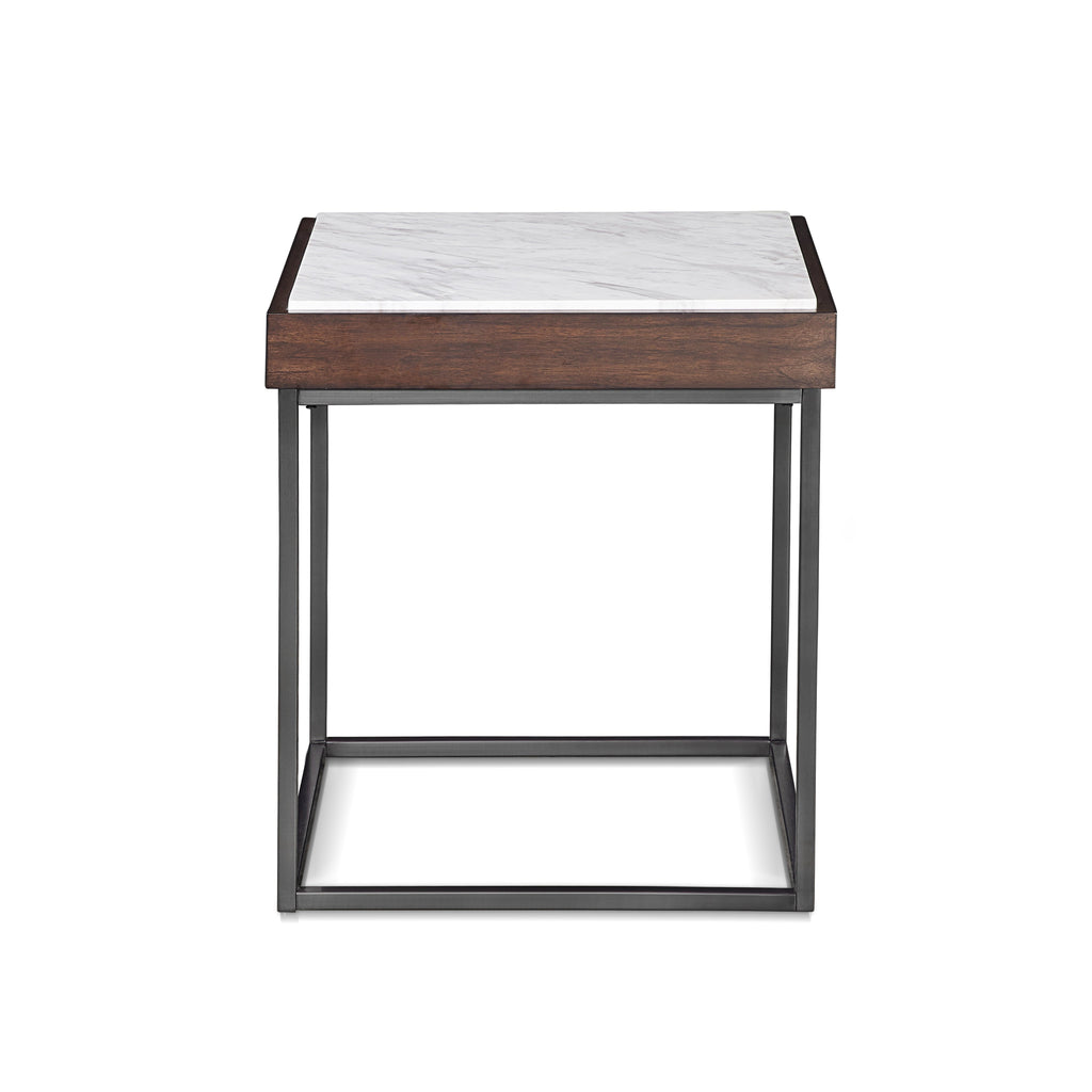 Bijzettafel marmer walnootfineer roestvrij staal Ennis, bruin – H64 x B56 x D56 cm, woonkamer
