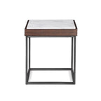 Bijzettafel marmer walnootfineer roestvrij staal Ennis, bruin – H64 x B56 x D56 cm, woonkamer