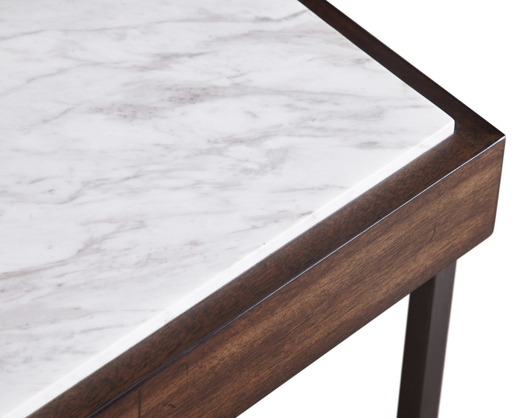 Bijzettafel marmer walnootfineer roestvrij staal Ennis, bruin – H64 x B56 x D56 cm, woonkamer