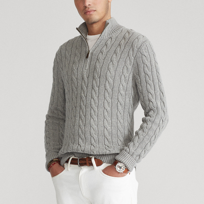 Herren Strickpullover mit Zopfmuster und Reißverschluss – Eleganter Freizeit- und Business-Look