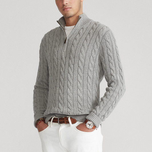 Herren Strickpullover mit Zopfmuster und Reißverschluss – Eleganter Freizeit- und Business-Look