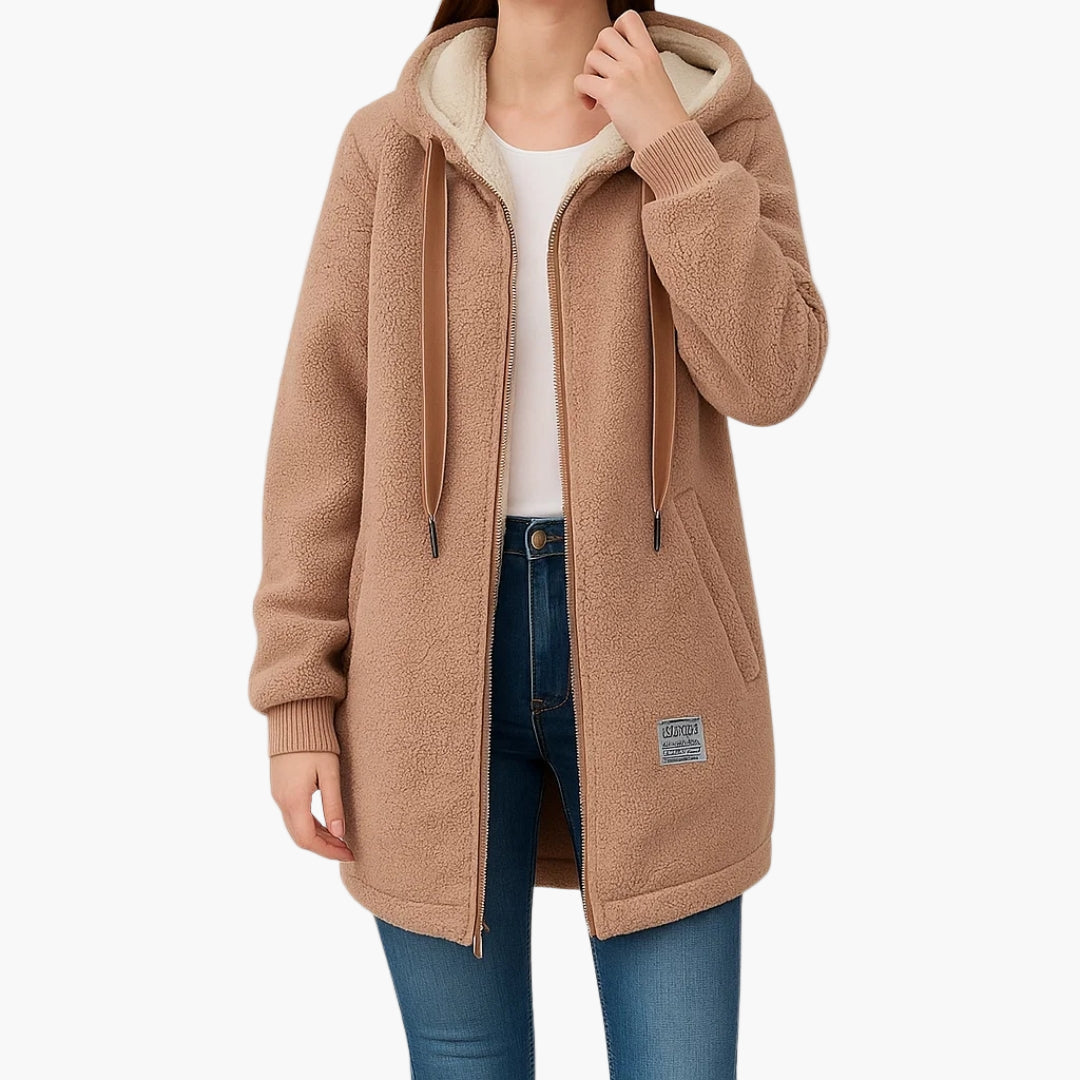 Women's fleece jacket hooded coat casual elegant – warm & stylish for autumn and winter