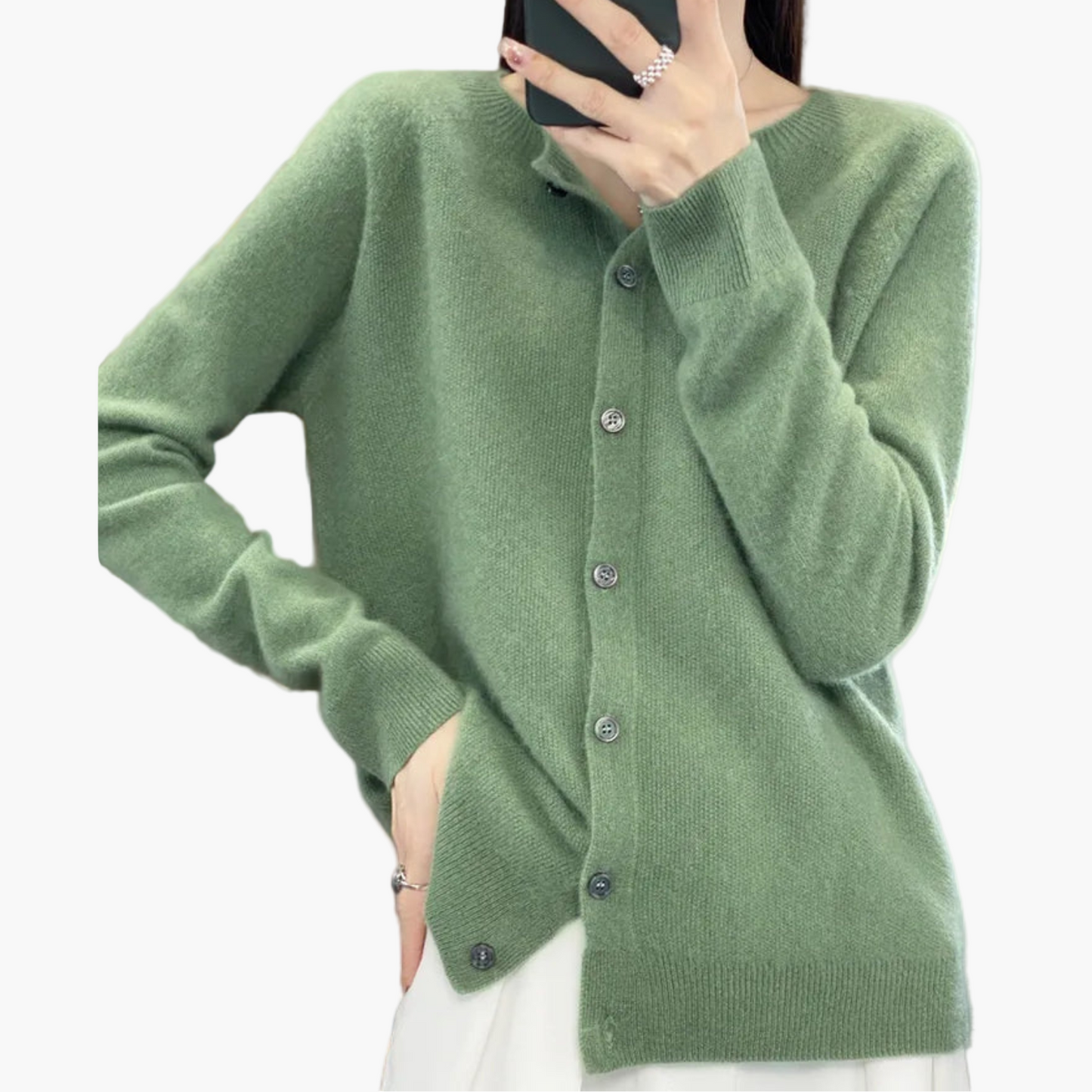 Damen Strickjacke mit Rundhalsausschnitt – Klassischer Cardigan für Alltag, Büro und Freizeit