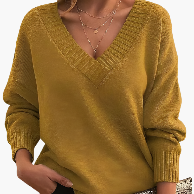 Damen Pullover mit V-Ausschnitt – Eleganter Strickpullover für Büro, Freizeit & Winter