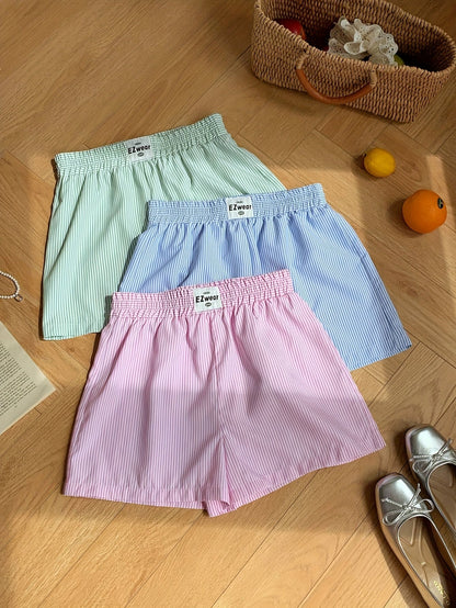 Damen Pyjama-Shorts im Streifen-Design für entspannte Sommernächte, 3er-Pack, Freizeit-Loungewear