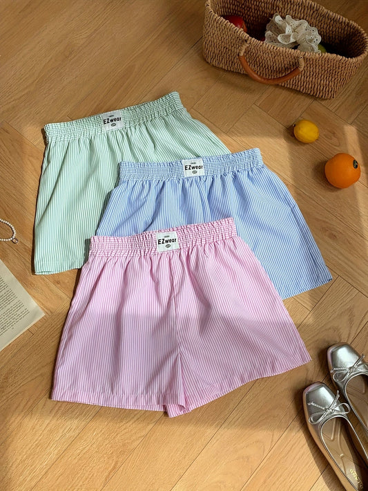 Women's striped pajama shorts for relaxed summer nights, 3-pack, casual loungewear