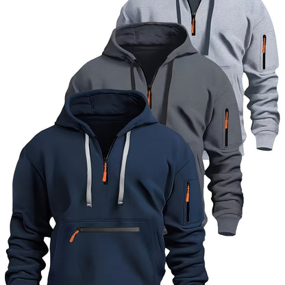 Men's hoodie with zipper and kangaroo pocket, drawstring, long sleeves