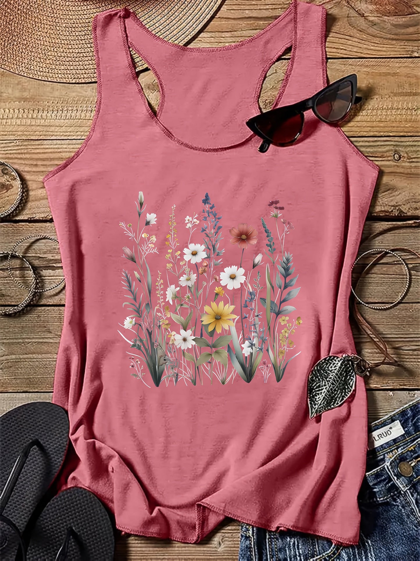 Women's tank top with floral print – Casual summer top for leisure & vacation