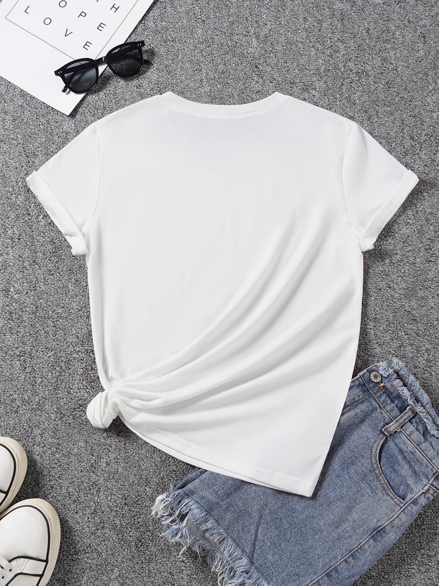 Women's T-shirt with Sunflower and Butterfly Print, Casual Style, Spring/Summer