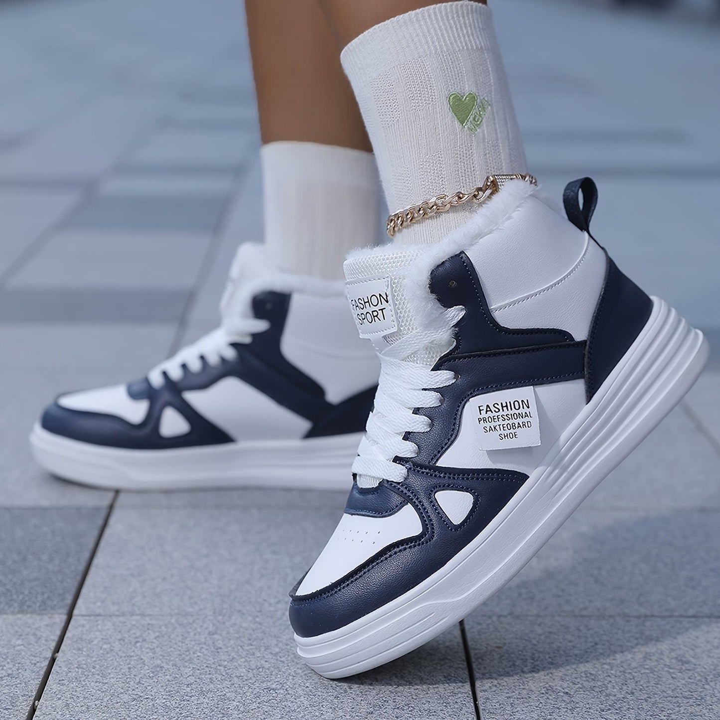 Unisex winter high-top sneakers with lining – warmly lined casual shoes