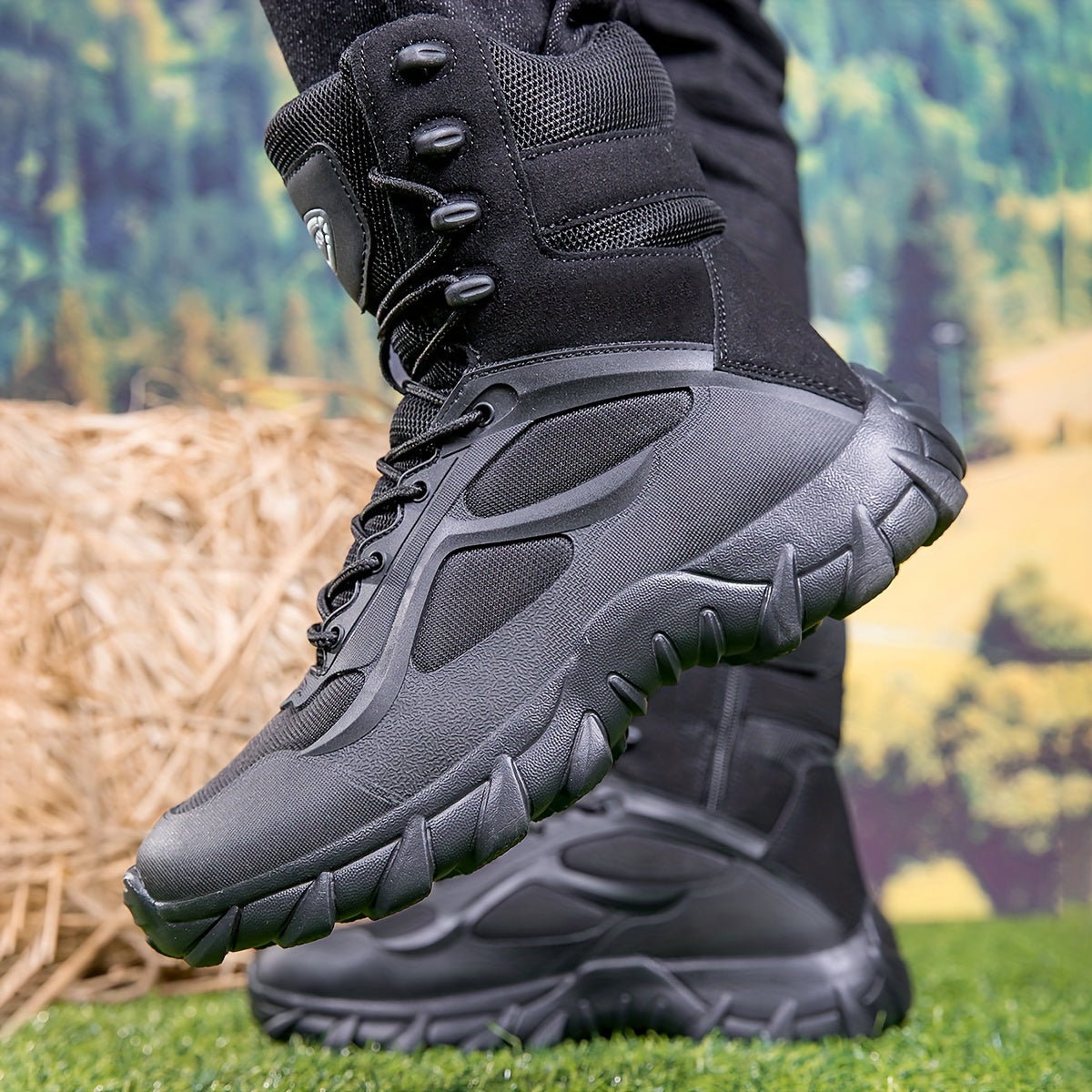 Robuste Schwarze Herren Wanderstiefel mit Schnürung und Profilsohle