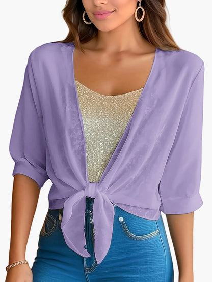 Women's Crop Blouse with Knot Detail and Half Sleeves – Fashionable for Everyday and Leisure