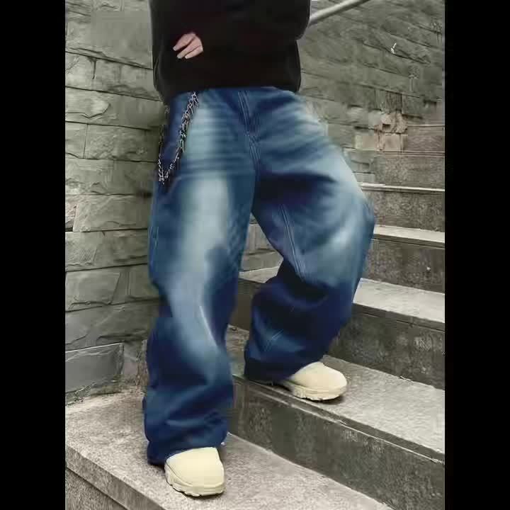 Wide Baggy Jeans Trousers Dark Blue Unisex