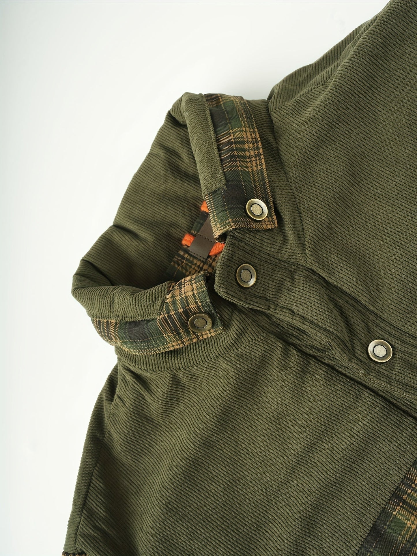 Men’s winter jacket, stand-up collar, checkered, fleece lining, green