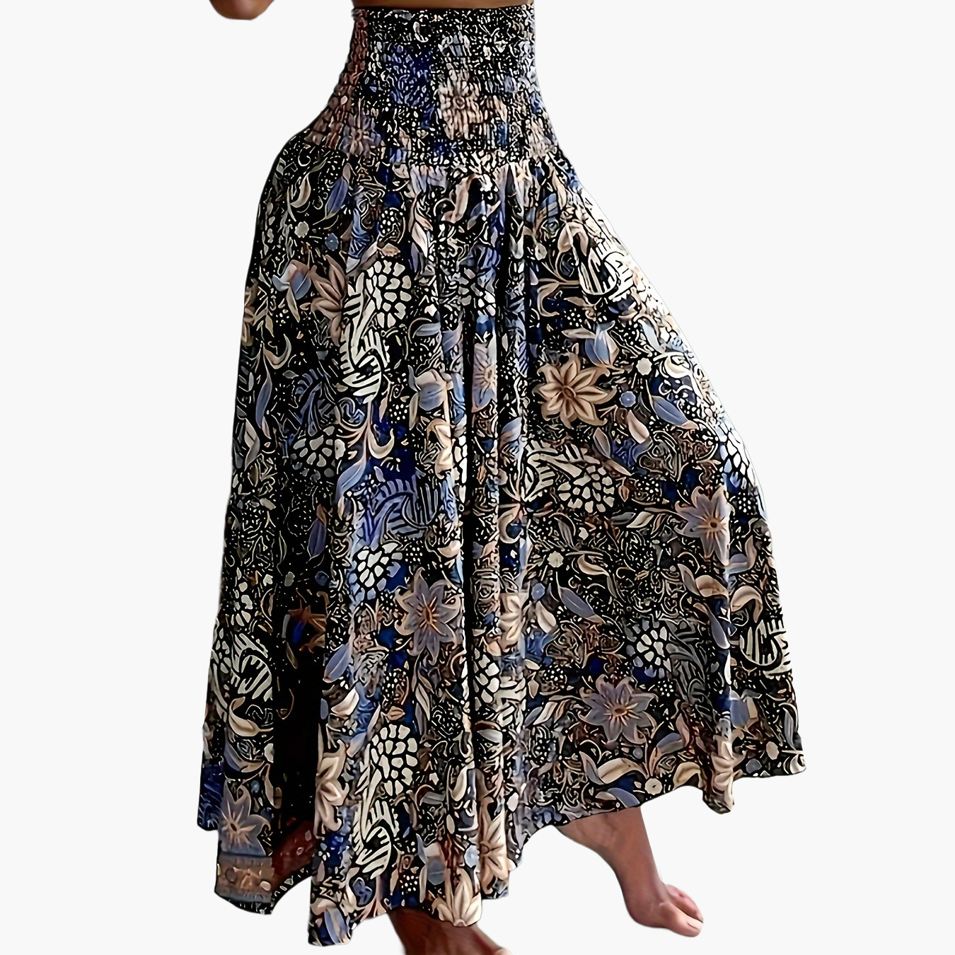 Women's maxi skirt with tropical floral pattern – Elegant summer skirt for leisure and vacation