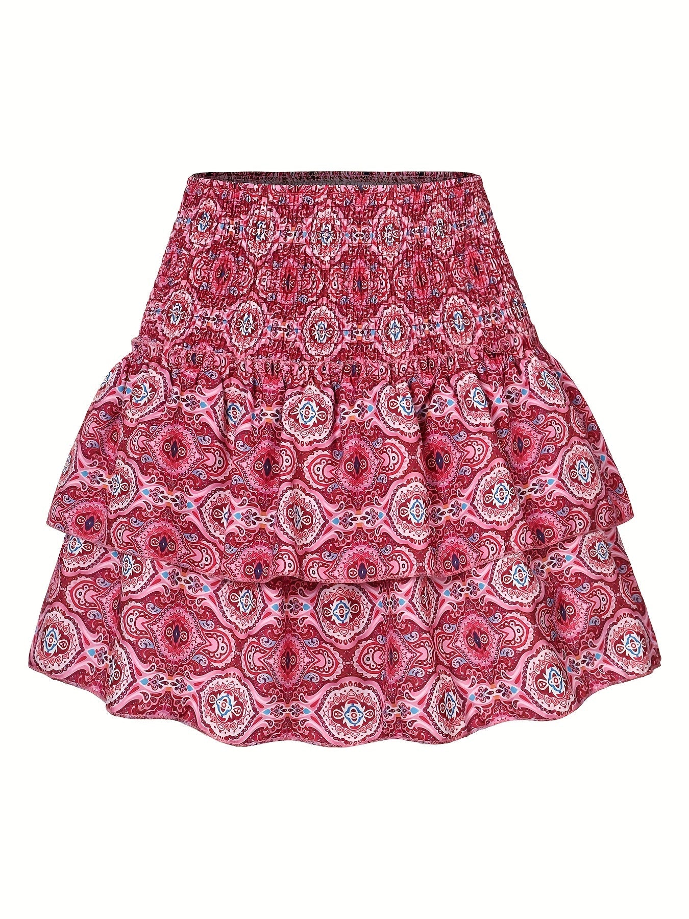 Women's mini skirt with tropical pattern and ruffles – summer, elegant, casual